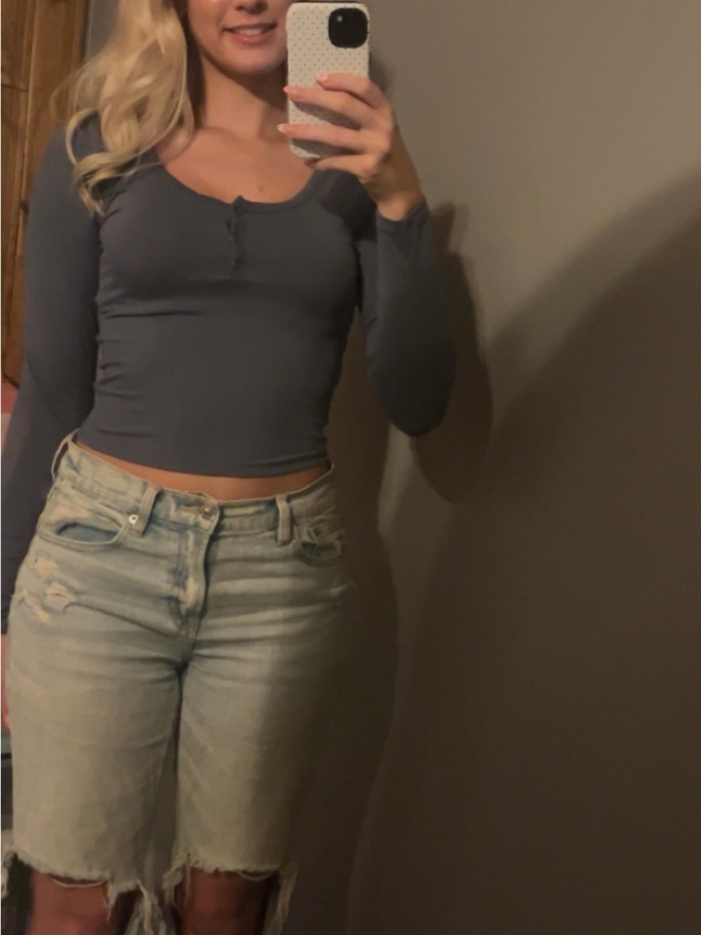 Hollister Crop Henley Top in Slate Blue
